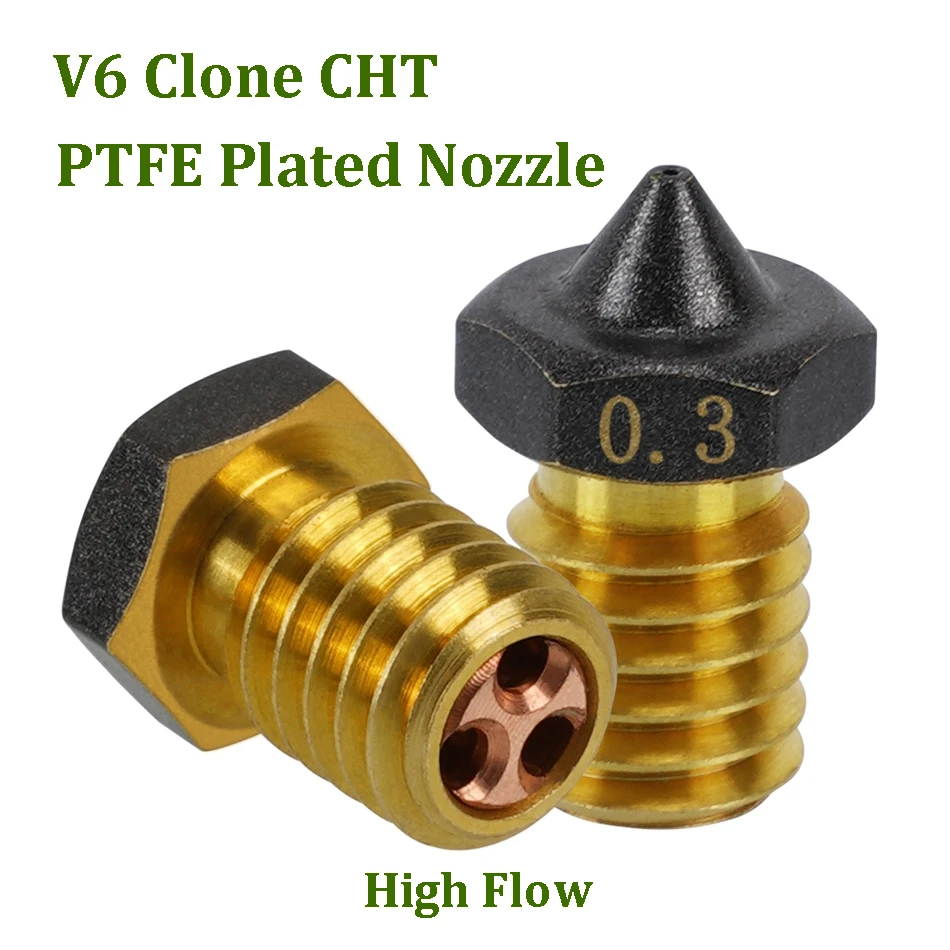 

1/2pcs V6 Clone CHT Nozzle E3D PTFE Plated Nozzles For 1.75/3mm Filament Cloned-CHT High Flow Nozzles V6 Hotend 3D Printer Parts