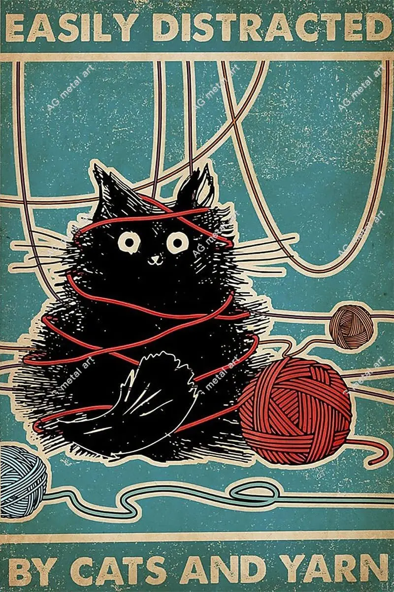 

Retro Vintage Decor Metal Tin Sign I Sew So I Don't Choke People Save A Life Send Fabric Poster, Black Cat Sewing Poster, Gift