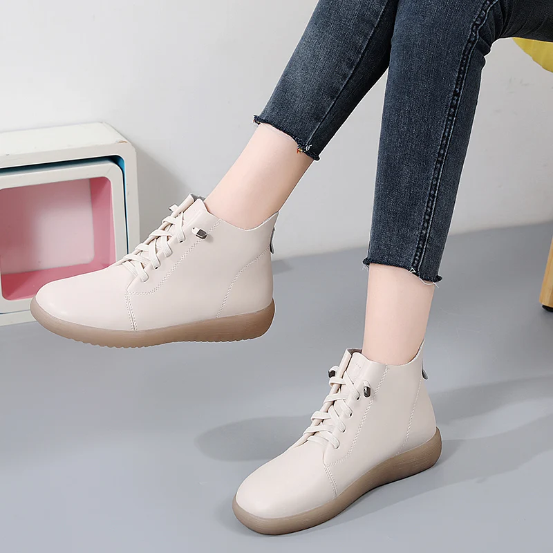 Microfiber Leather Soft Soled Women's Short Women's Boots Versatile 2023 Spring New Mid Top British Style Casual Board Shoes