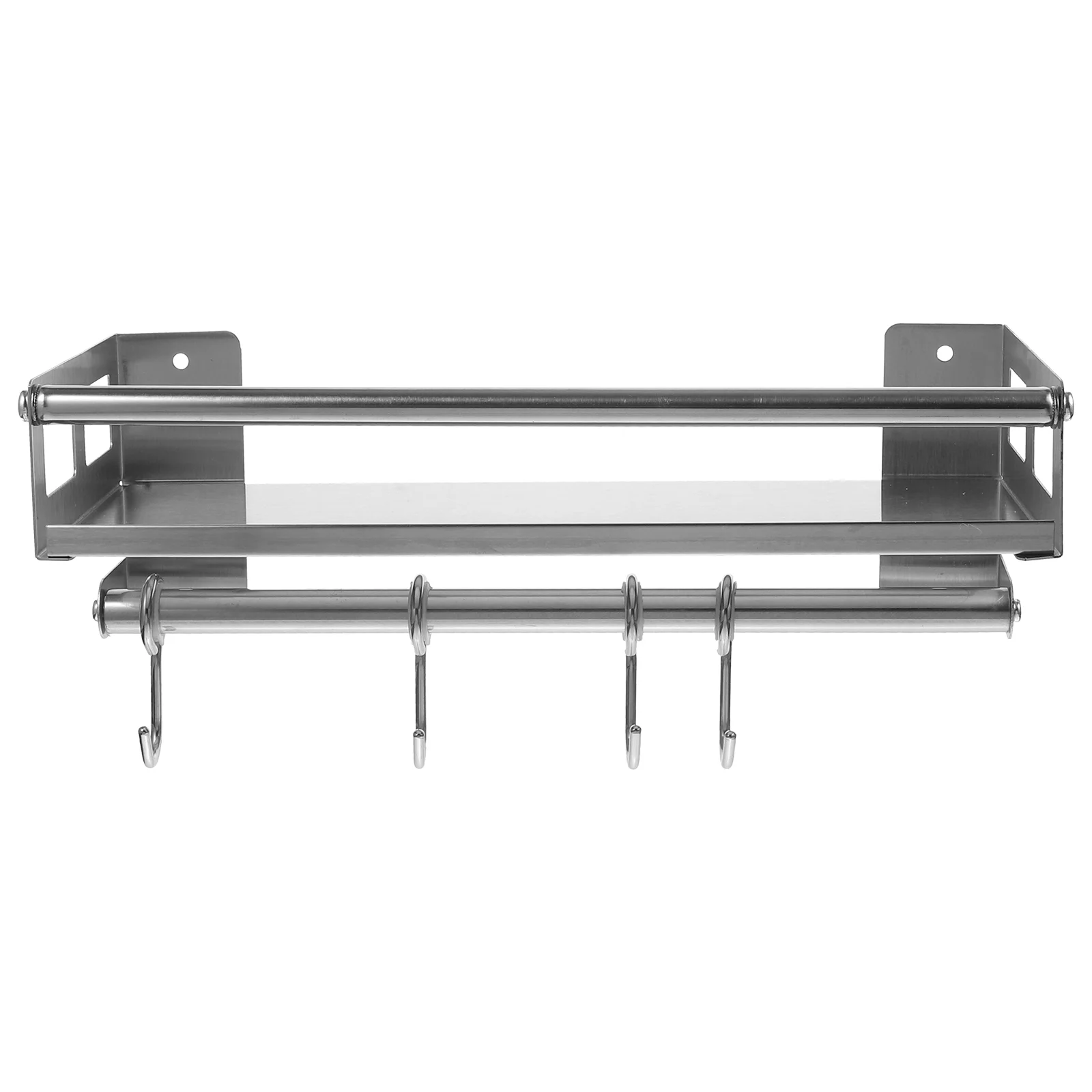 

Stainless Steel Seasoning Shelf Wall Mounted Storage Organizer Kitchen Seasoning Rack with Hooks