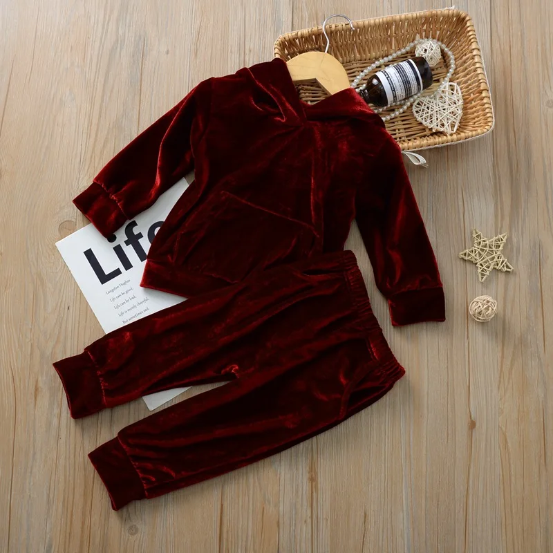 

2022 children's suit hooded gold velvet long sleeve autumn winter