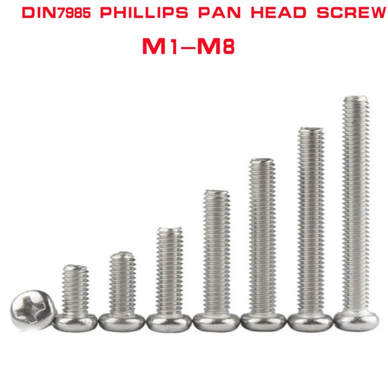 2/5/10/50/100pcs m1 m1.2 m1.4 m1.6 M2 M2.5 M3 M4 m5 m6 DIN7985 304 Stainless steel Cross Phillips Round Pan Head Screw Bolt