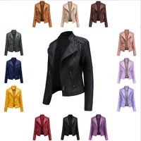 autumn winter pu faux leather jackets women long sleeve zipper slim motor biker leather coat female outwear tops jackets women