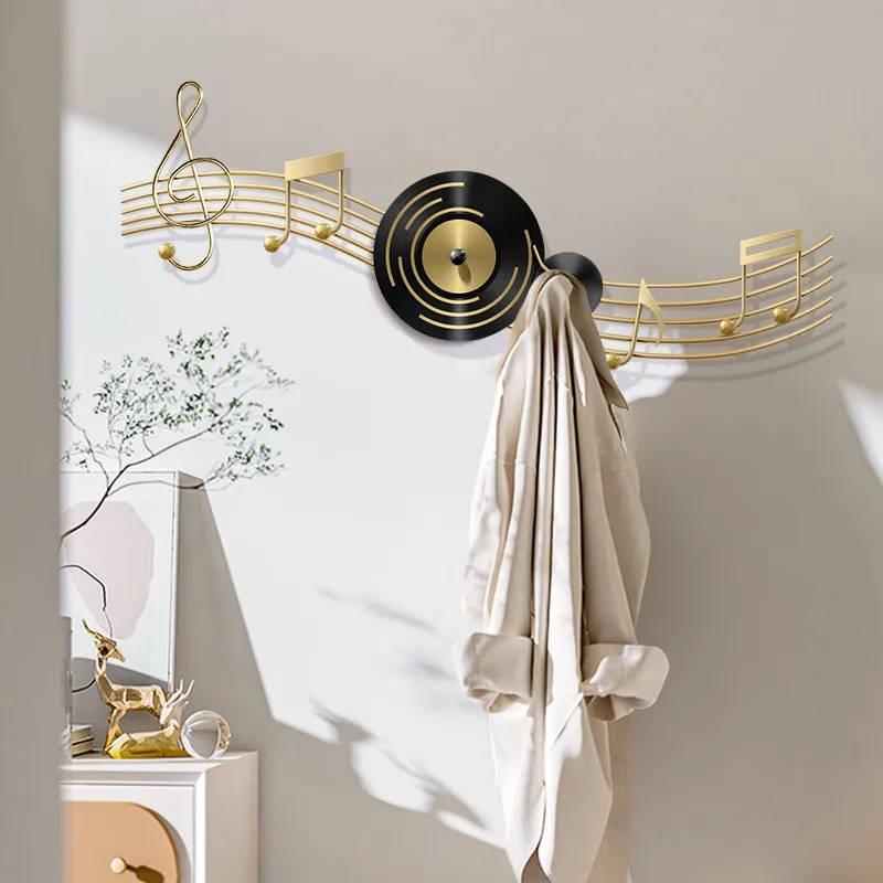 Mental Clothes Rack Stand 8 Hooks Creative Music Notation Design Wall Mounted Coat No Punching Required Light Luxury 스탠드옷걸이