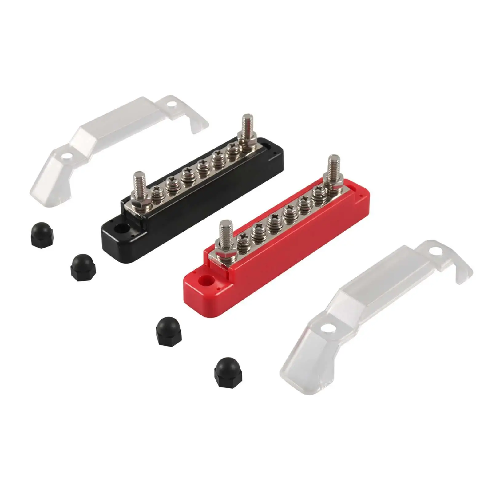

2Pcs Power Distribution Block 2x M6 Studs 6x M4 Screws Bus Bar with Cover for Vehicles RV Automotive Truck Boat