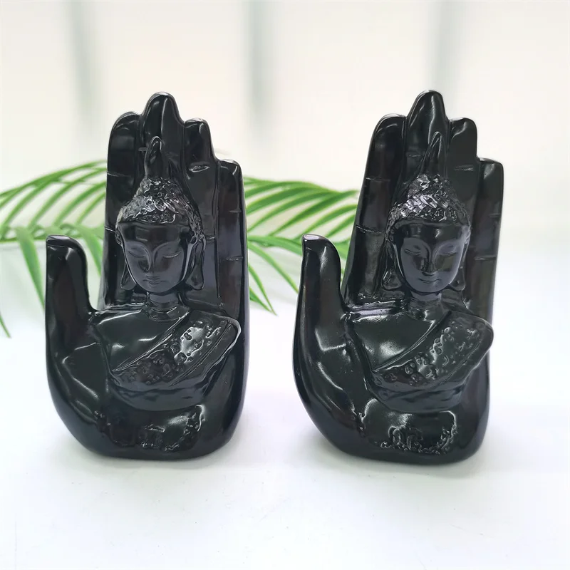 

High-quality Figure Carving Natural Black Obsidian Crystal Buddha For Fengshui Healing SYY