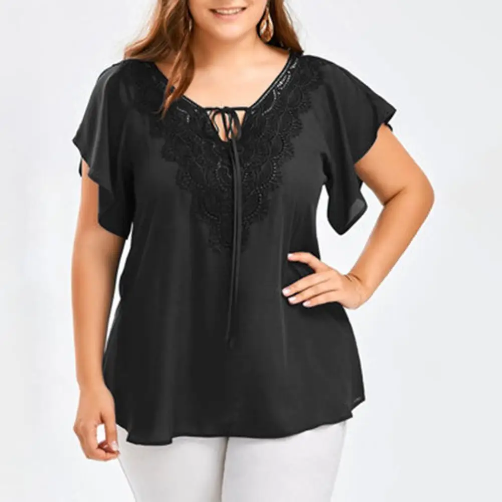 

Stylish Tie Belt Neck Lady Blouse Casual Top Lightweight