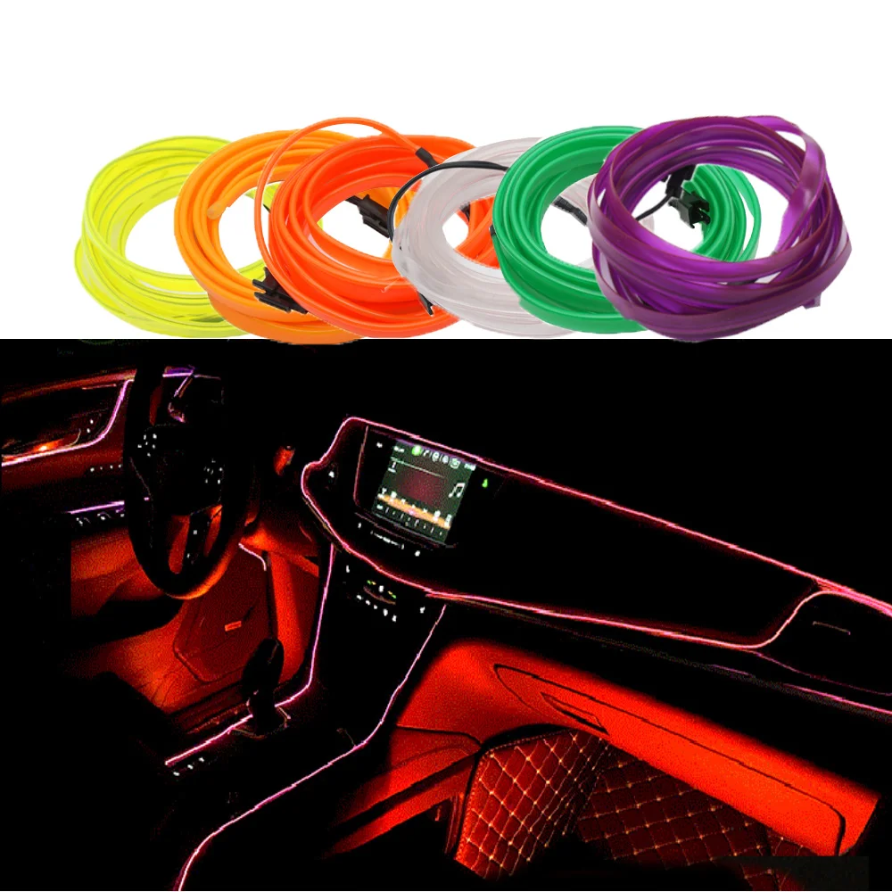 

1M/2M/3M/5M Car Interior Lighting Auto LED Strip Wire Rope Tube Line Flexible Neon Lights Car Door Light 12V USB Cigarette Drive