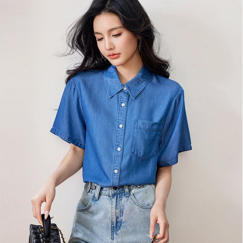 Рубашка Coigarsam женские топы лето 2024 офисные повседневные свободные однобортные