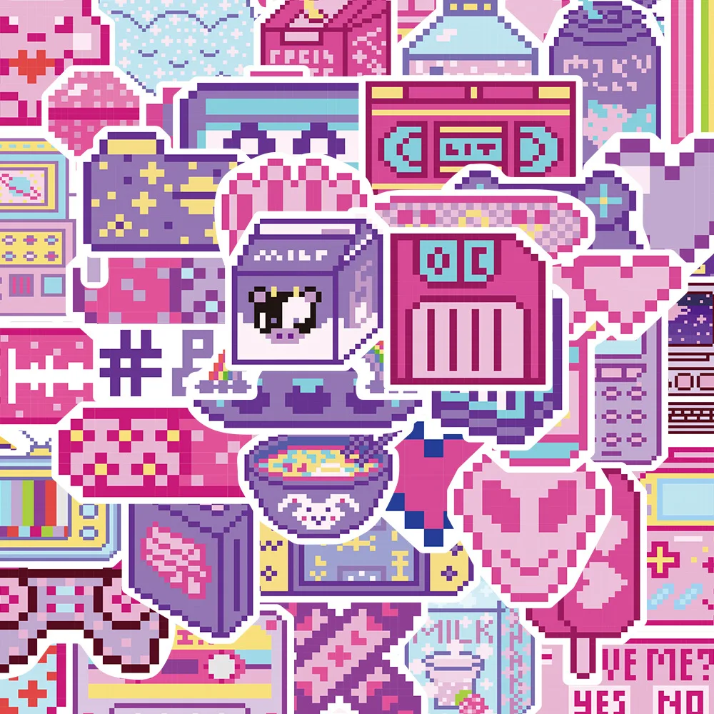 

10/30/50PCS Cartoon Pixel Purple Decals DIY Decoration Motorcycle Suitcase Scrapbook Phone Laptop Stationery Cool Kid Sticker