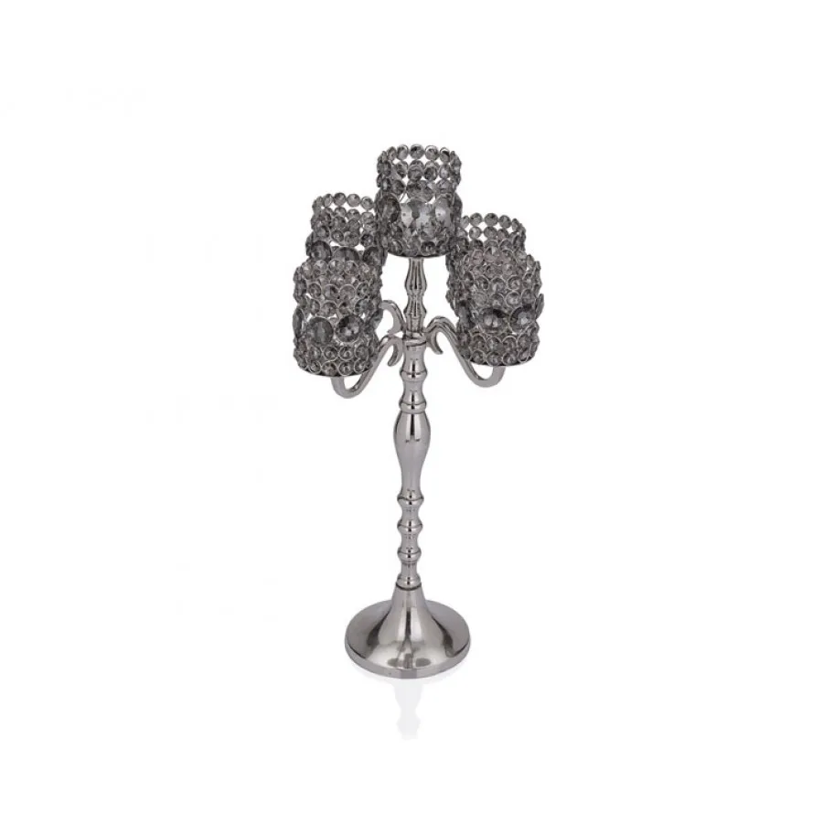 

Porio silver smoked crystal 5li footed candle holder 30x30x61