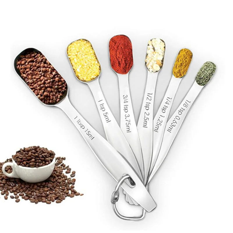 

6pcs/set Adjustable Measuring Spoons Multipurpose Stainless Steel Measuring Spoon Coffee Powder Spice Measure Scoop