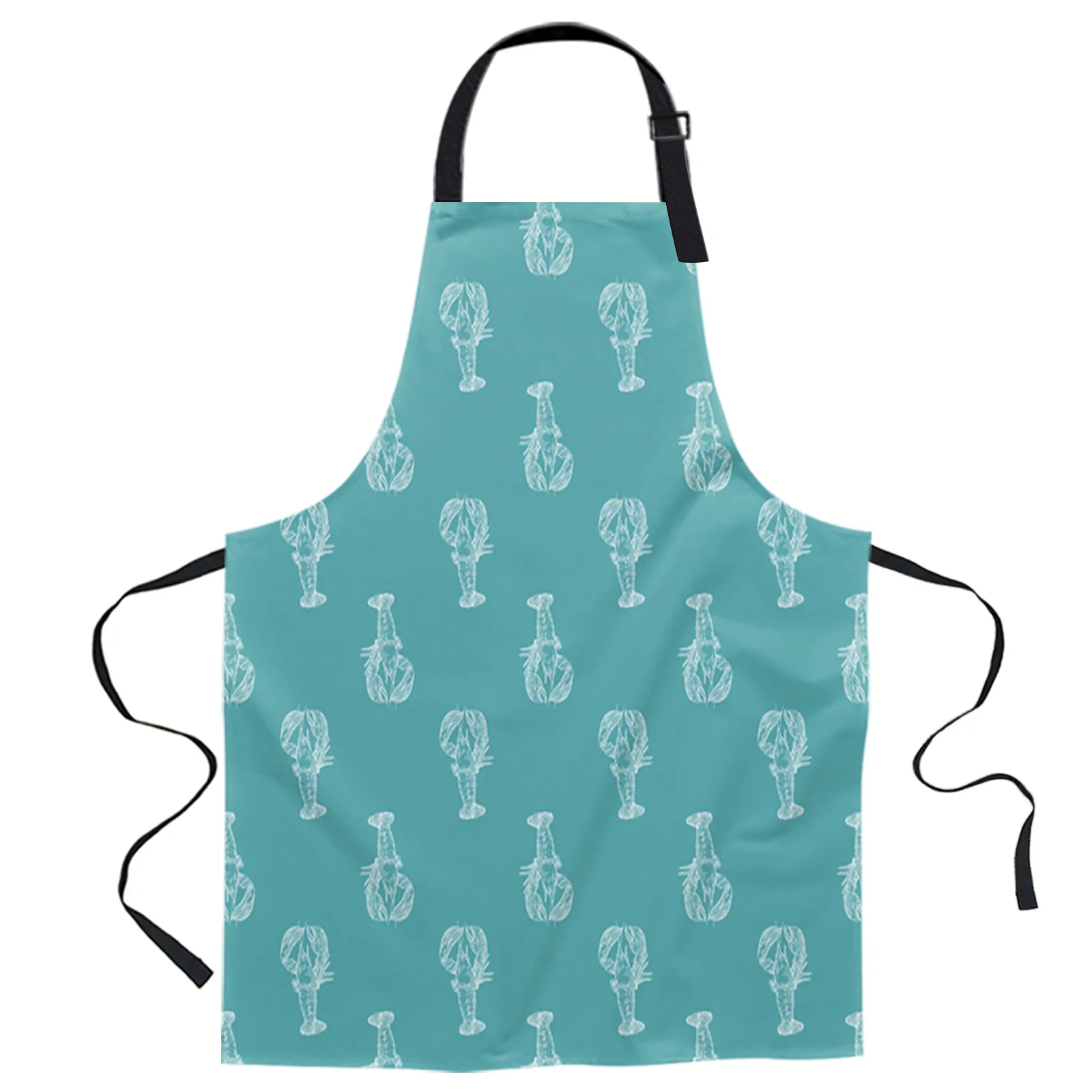 

Marine Animal Lobster Tile Pattern Design Adjustable Canvas Kitchen Coffee Apron Ladies Couple Cooking Dining