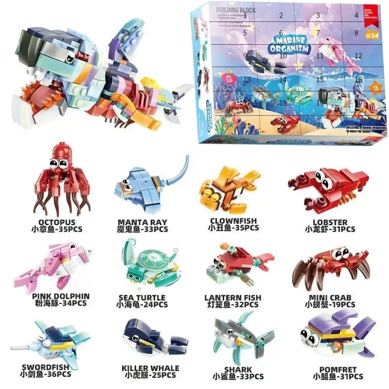 

Christmas Advent Calendar Kids Toys 2024 Animal Assembly Building Blocks Dinosaurs Bricks Figure Toys Children Navidad Gifts