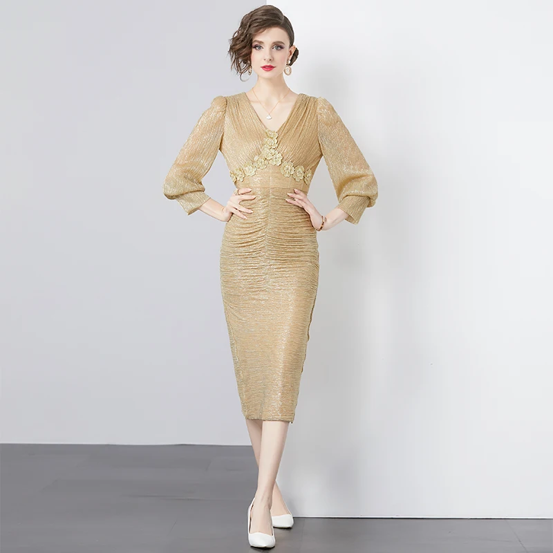 Европейская мода элитное роскошное платье в стиле ретро элегантное тонкое