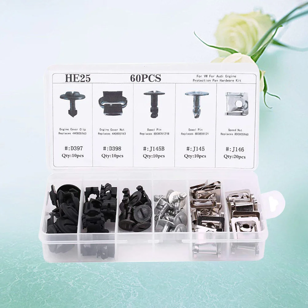 

60pcs Car Body Metal Trim Clips Engine Cover Clips Dowel Nut Engine Cover Nut for Car