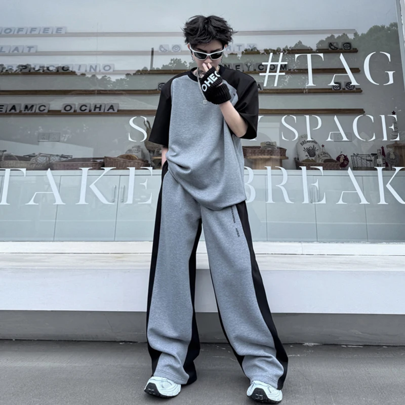 PFNW 2024 осенний мужской костюм-двойка лоскутная футболка контрастного цвета с