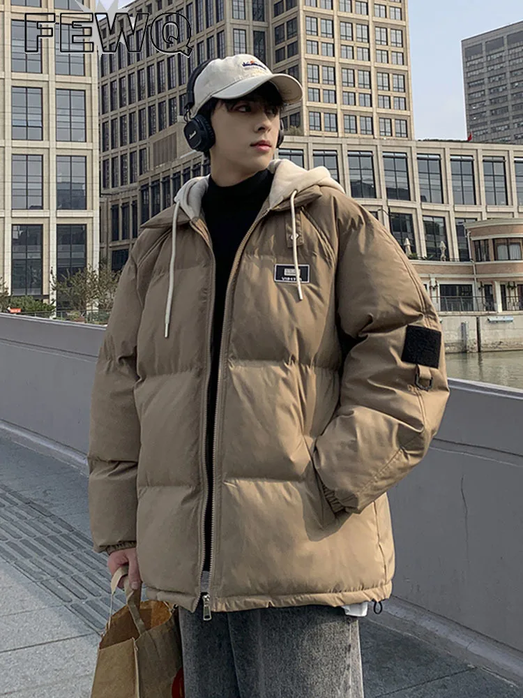 

FEWQ Men's Hooded Cotton-padded Jackets Male Fashion Contrast Color Loose Casual Warm Outwear 2023 Winter New Tide 24B33