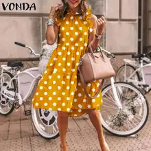 VONDA minivestido Vintage con estampado de lunares para mujer, Vestido informal de playa, minivestido de verano con volantes para fiesta y vacaciones, de talla grande (2)