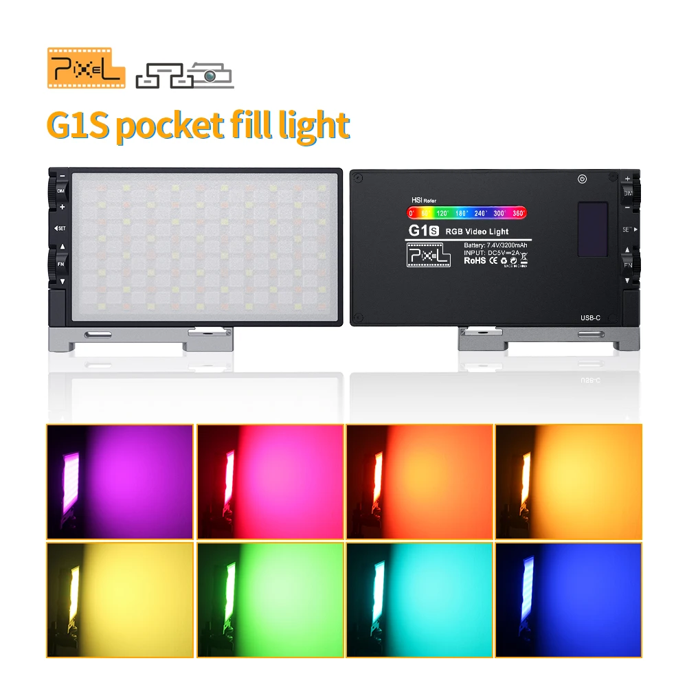 Pixel G1S RGB LED Video Fill Light Full Color 2500K-8500K Built-in Lithium Battery for Camera Smartphone Professional Lamp