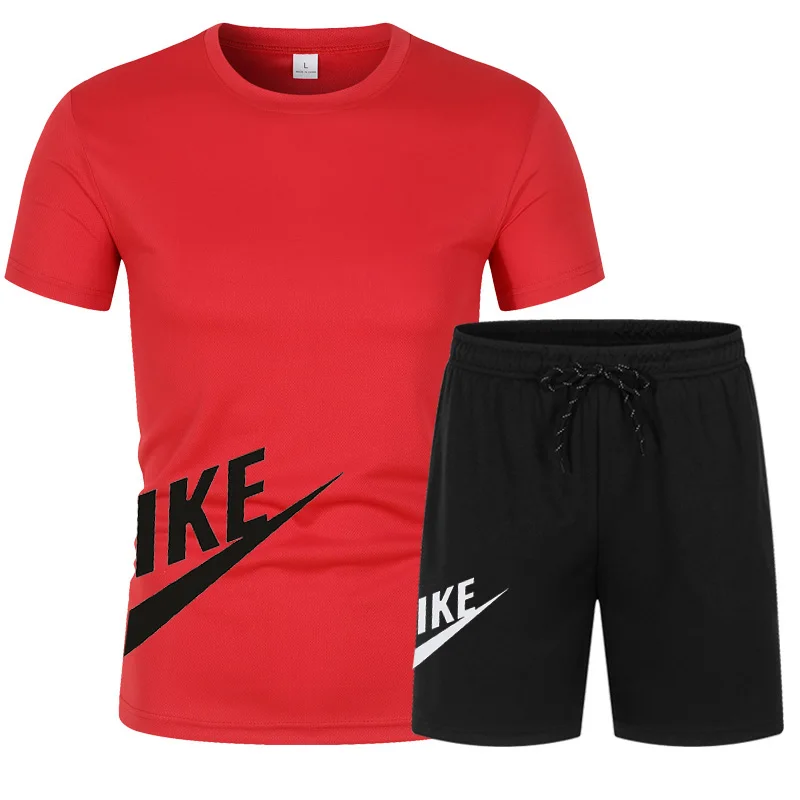 2023 Summer Men Sports Suit Run Fitness Short Sleeved Thin Breathable T-shirt Tops Shorts Two Piece Set Youth Fashion Sportswear