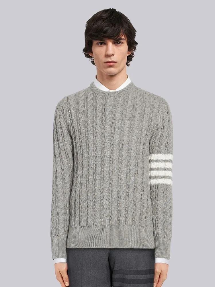 

TB THOM Men's Sweater Fashion Brands Classics 4-bar Stripe Design Long Sleeve High Quality New Textured Raglan Crew Tops