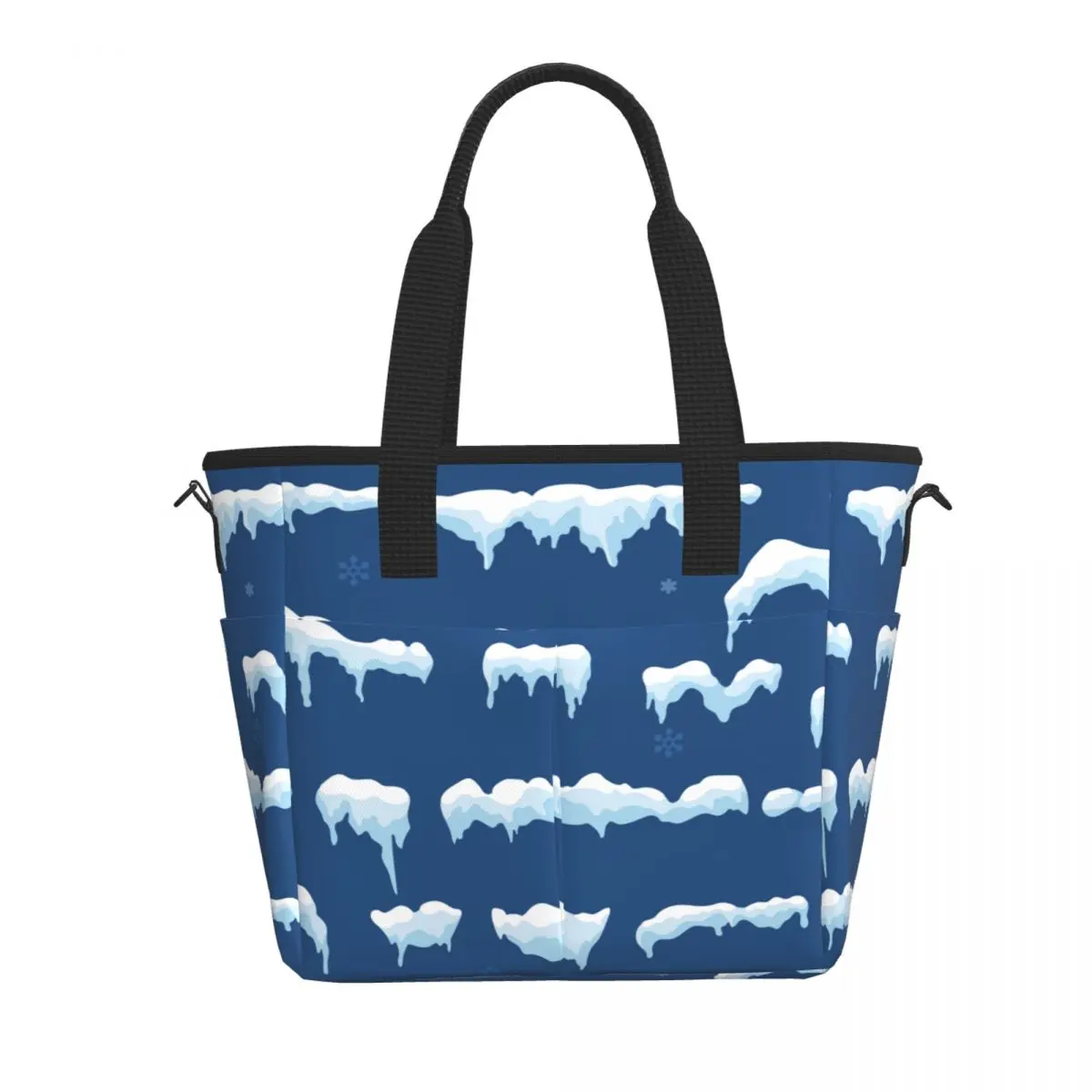 

Travel Insulated Lunch Bag Cartoon Snowfall And Snowflakes Print Large Capacity Food Case for Picnic