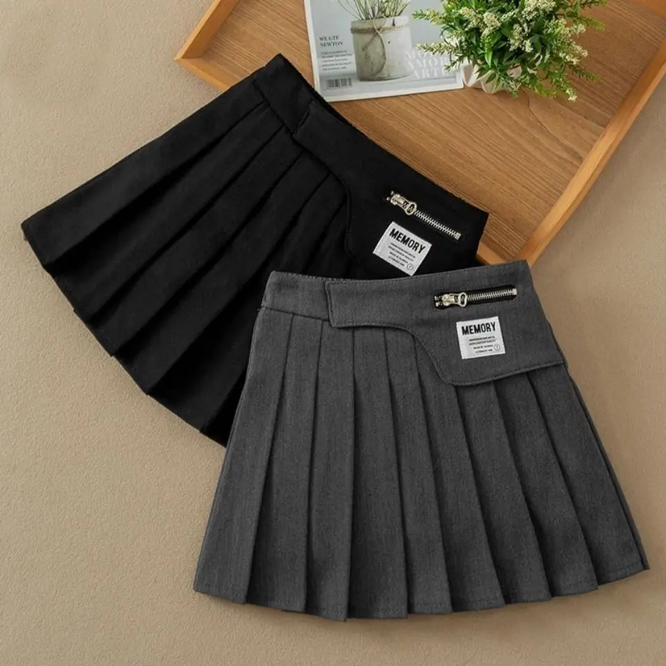 

Girls Pleated Leather Skirt 2022 Autumn Winter New PU Solid Color High Waist Girls Versatile Skirt