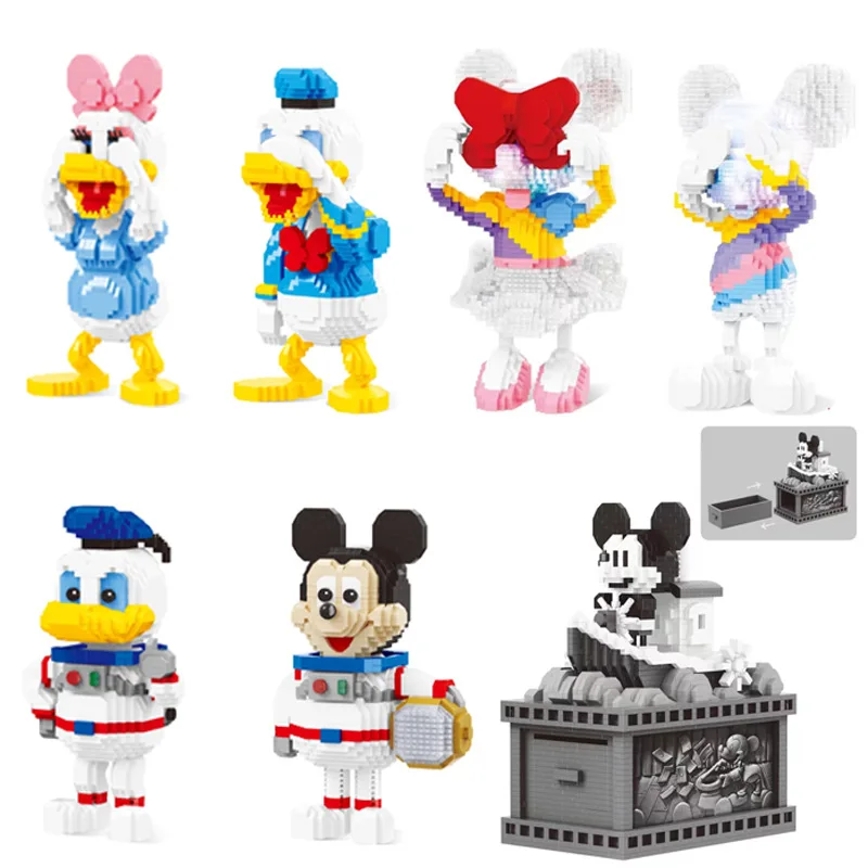 

Mickey Mouse Micro Building Blocks Classic Steamboat Willie Disney Blindfold Minnie Mouse Donald Duck Mini Bricks Figures Toys
