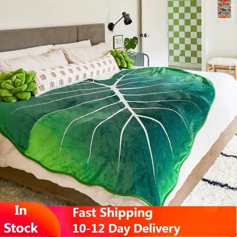 

Супермягкое одеяло с гигантскими листьями, фланелевое одеяло с принтом в виде листьев Gloriosum, для кровати, дивана, уютное пляжное одеяло, заба...