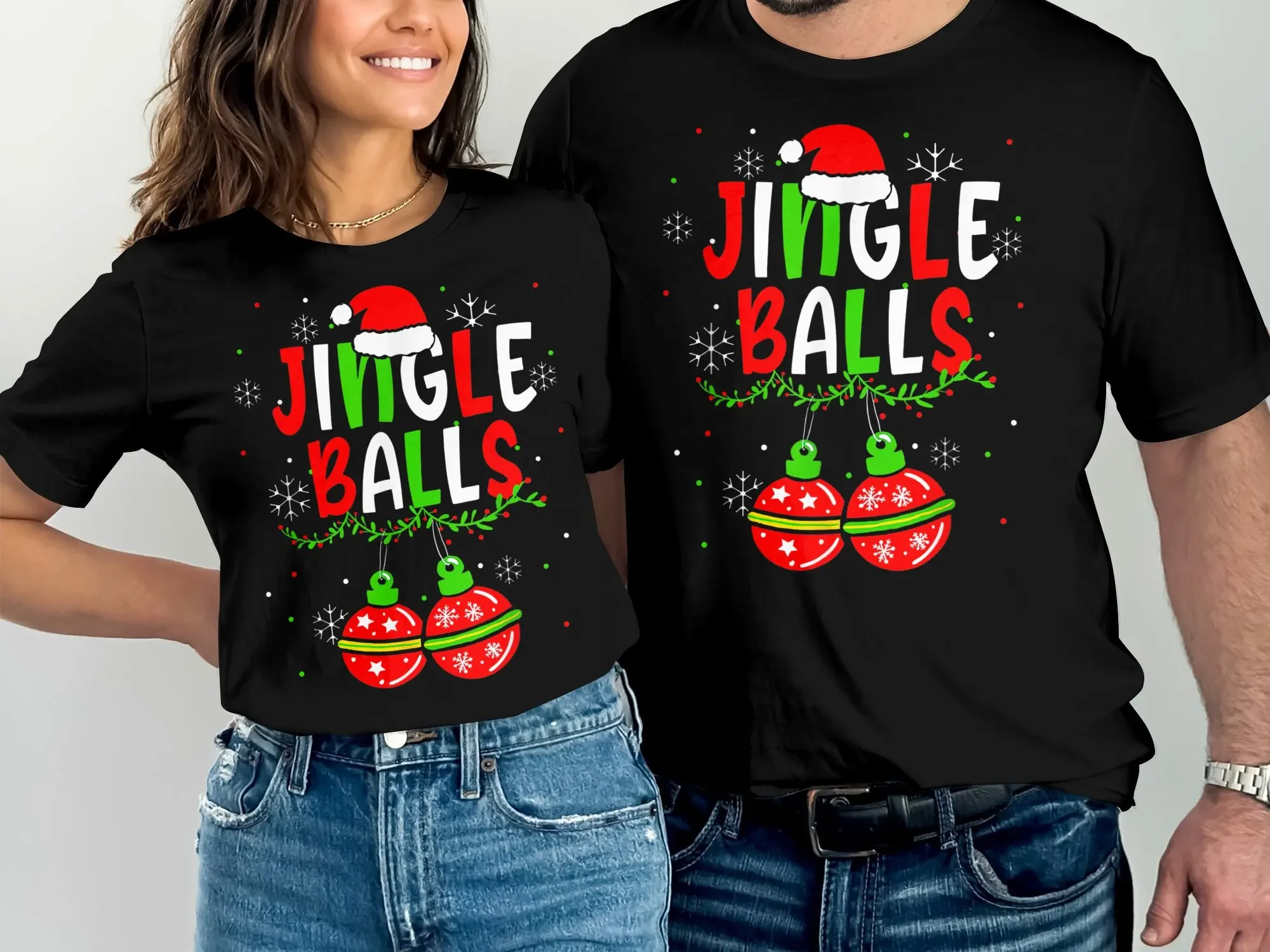 Jingle Balls Мишура Сиськи Забавная одинаковая пара Каштаны Футболка Рождественская