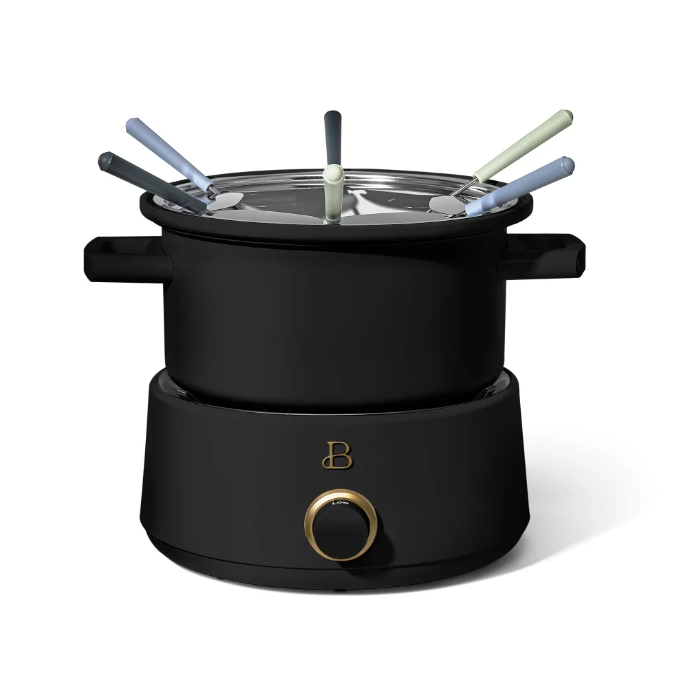 Electric Fondue Set with Bonus 2QT Ceramic Pot, Black Sesame by Drew Barrymore