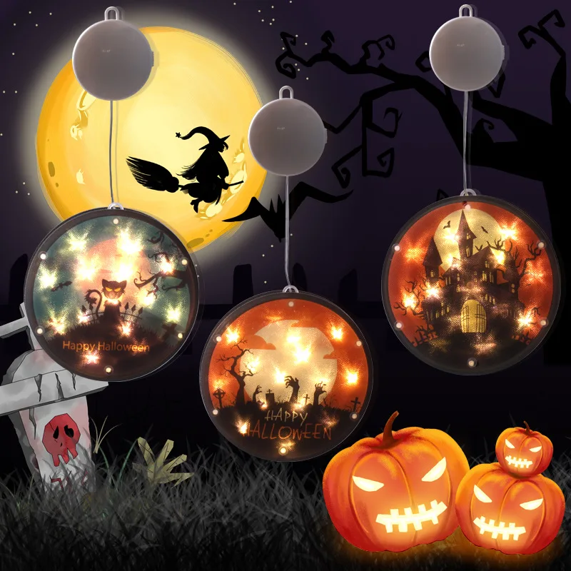 

AAA Battery Halloween Sucker Lamp LED Lightsc Ghost Bat Castle Holiday Window Decoration Hanging Lamp for Festival Decor Navidad