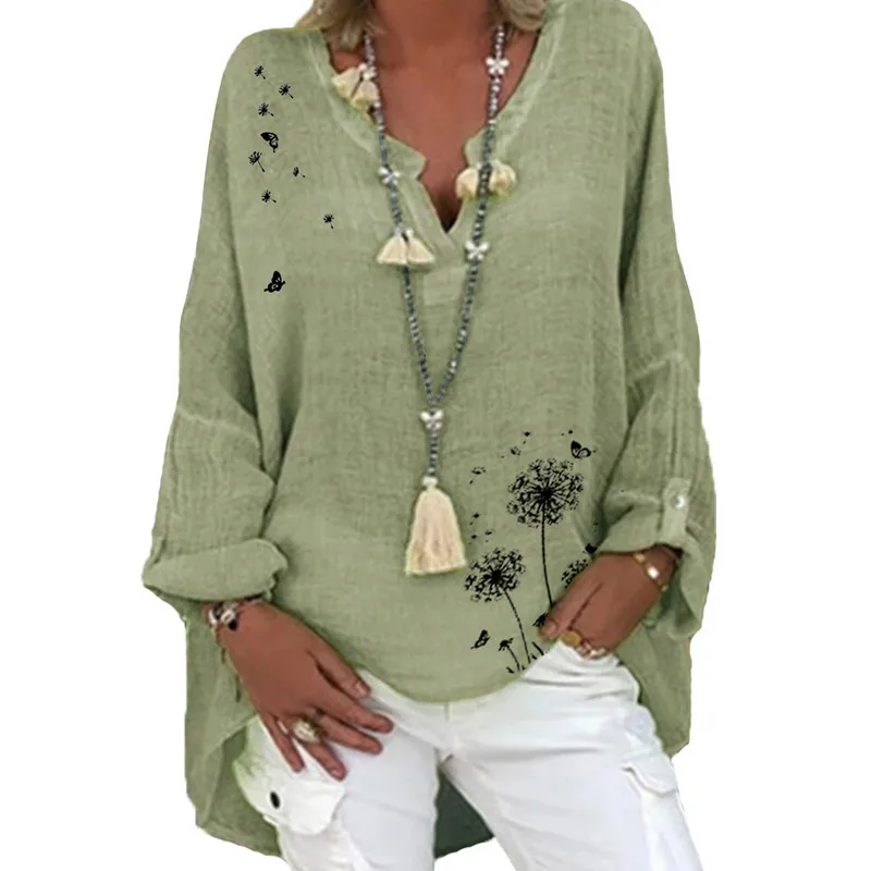 

Блузка женская шифоновая с оборками, свободная рубашка с V-образным вырезом, Топ с длинным рукавом, весна-лето