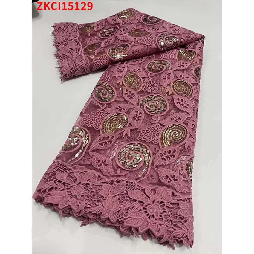 

Vintage African Lace Hot Sale ​French Embroidered Beads Cloth Senior Nigerian Tulle Fine ​Sequins Fabric ZKCI15129 B