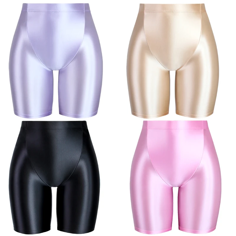 

sexy silk oil glossy crotch slim high waisted swim shorts satin smooth bright wet tights bikini brazilian elastic yoga leggings