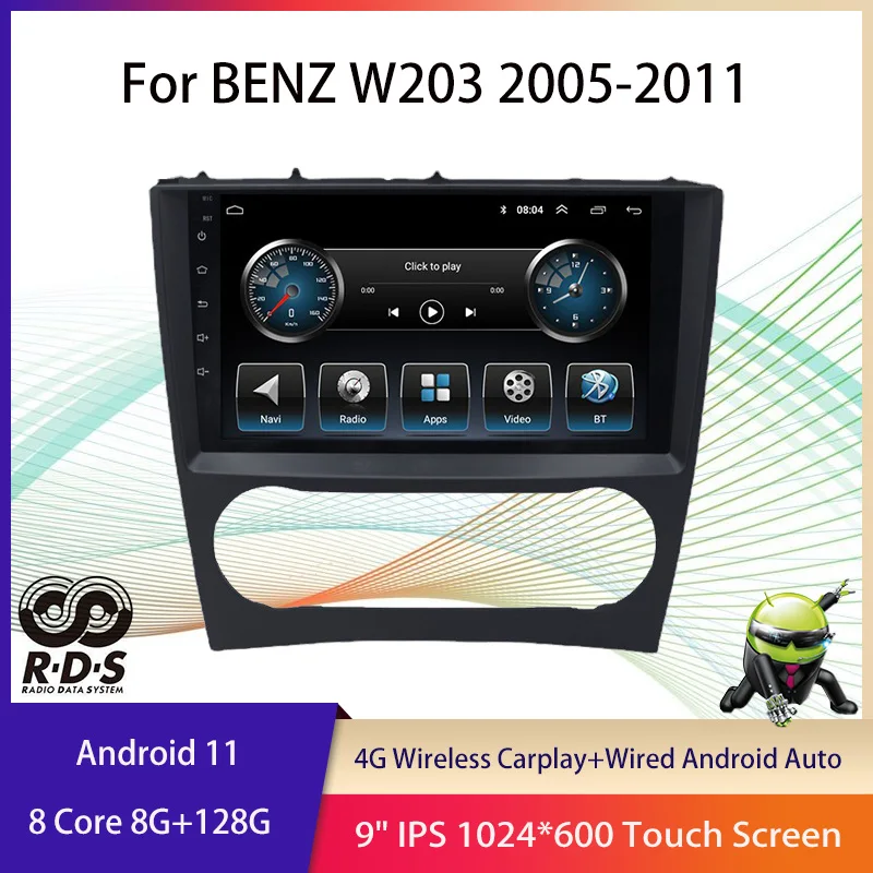 

2din Android 11 Auto Radio Stereo For BENZ W203 2005-2011 Car GPS Navigation Multimedia Player With RDS BT Wifi 4G Carplay