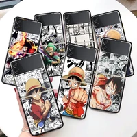 anime one piece luffy coque phone case for samsung galaxy z flip 3 5g black hard cover zflip 3 luxury shockproof bumper fundas