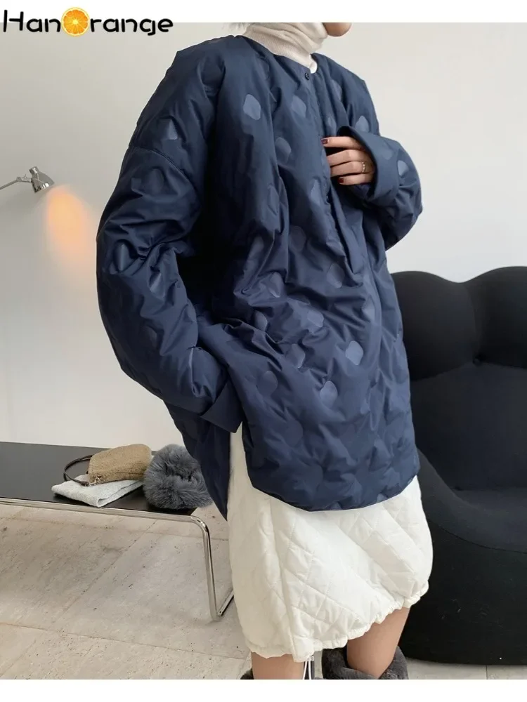 HanOrange 2024 зимняя рубашка с рельефным силуэтом и круглым вырезом парки женская