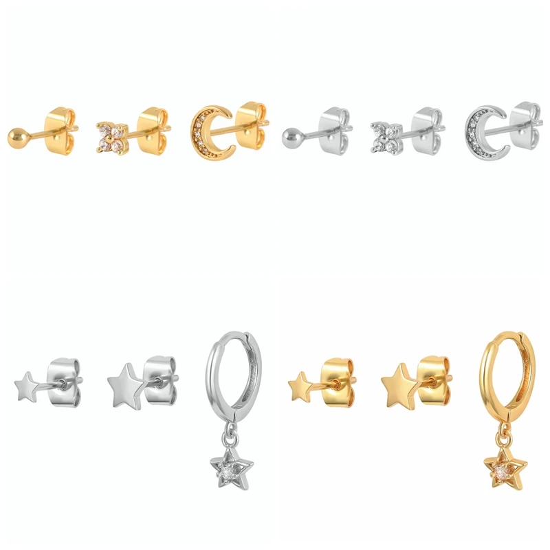 

ERQI 3 pcs/set Fashion Geometry Exquisite Pendant Set Drop Stud Earrings for Women Round Hoop Piercing Female Earings Gifts