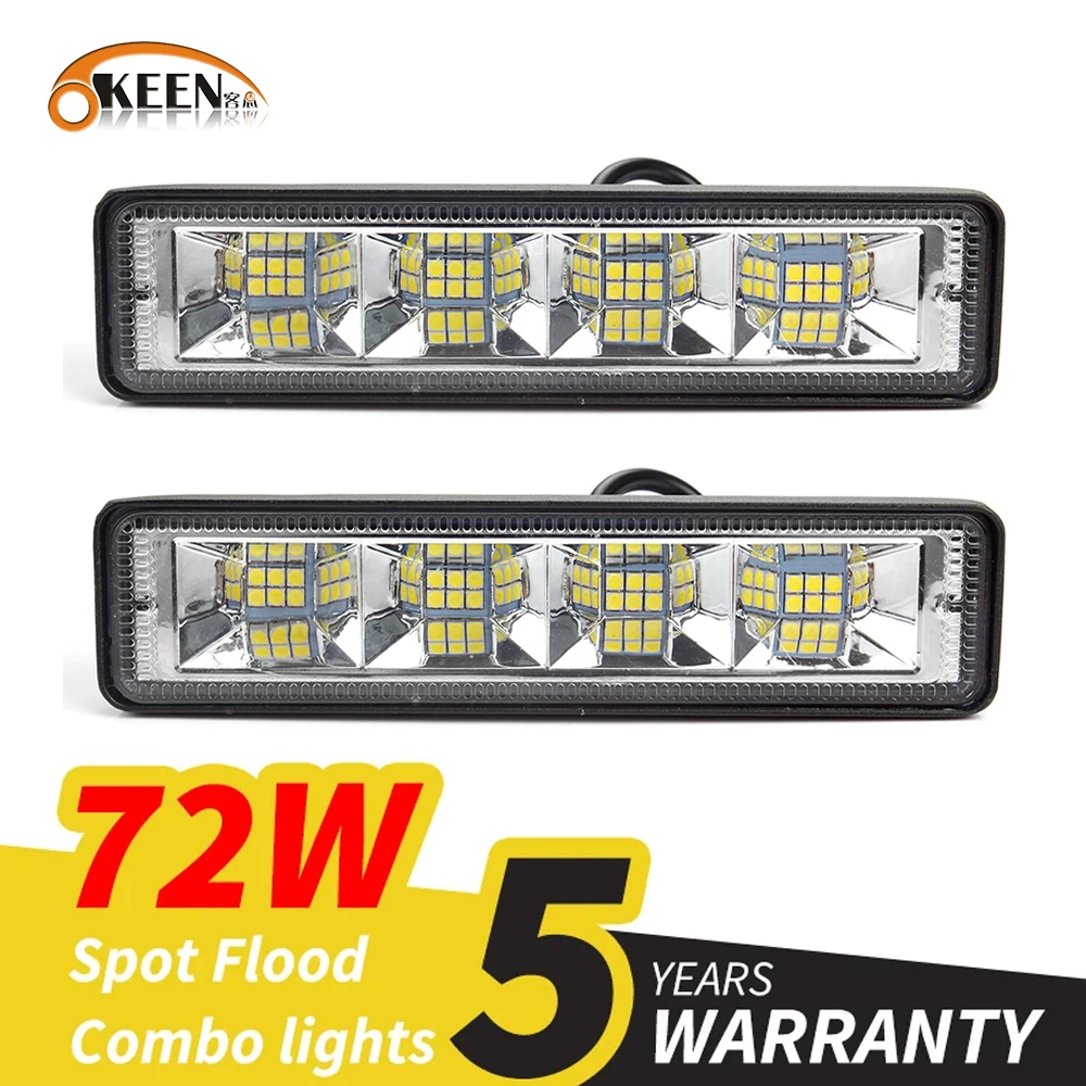 

OKEEN 72W LED Car Work Light Bar 24SMD Spotlight For Offroad 4x4 SUV ATV Tractor Boat Truck Excavator 12V 24V DRL Auto Headlight