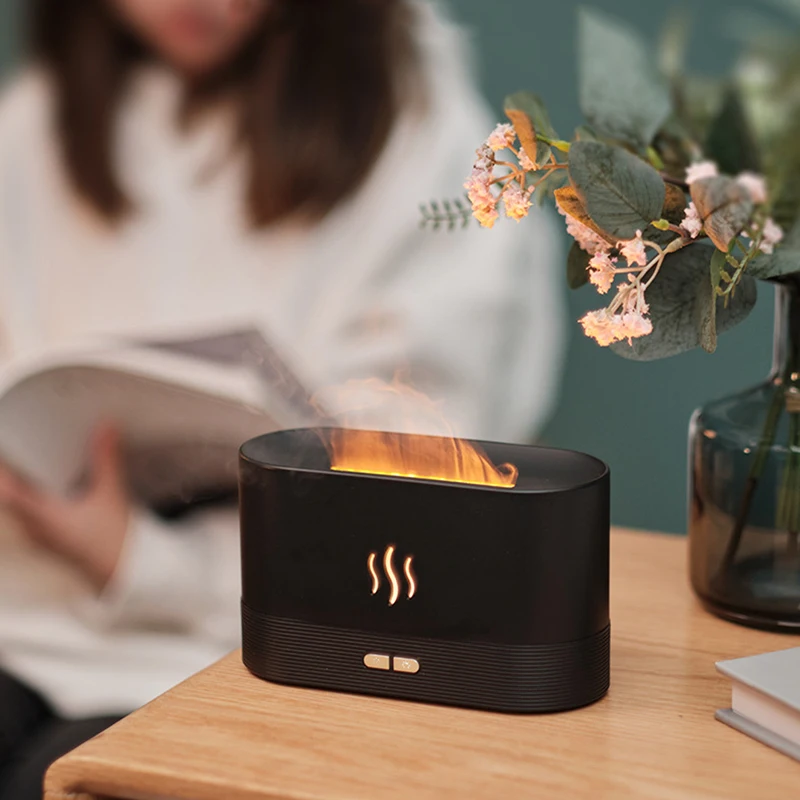 180ML Simulation Flame Mist Humidifier Desktop Air Aromatherapy Fragrance Essential Oils Humidifier Led Fire Aroma Diffuser