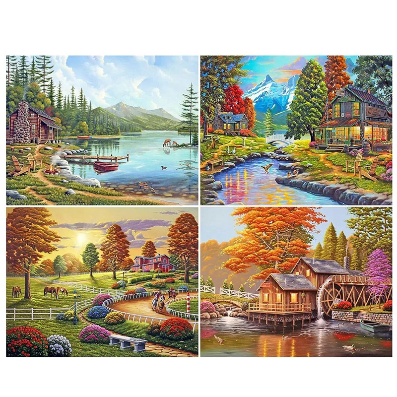 

Набор для алмазной живописи «сделай сам», комплект из 4 круглых страз для загородного дома, 30 х40 см