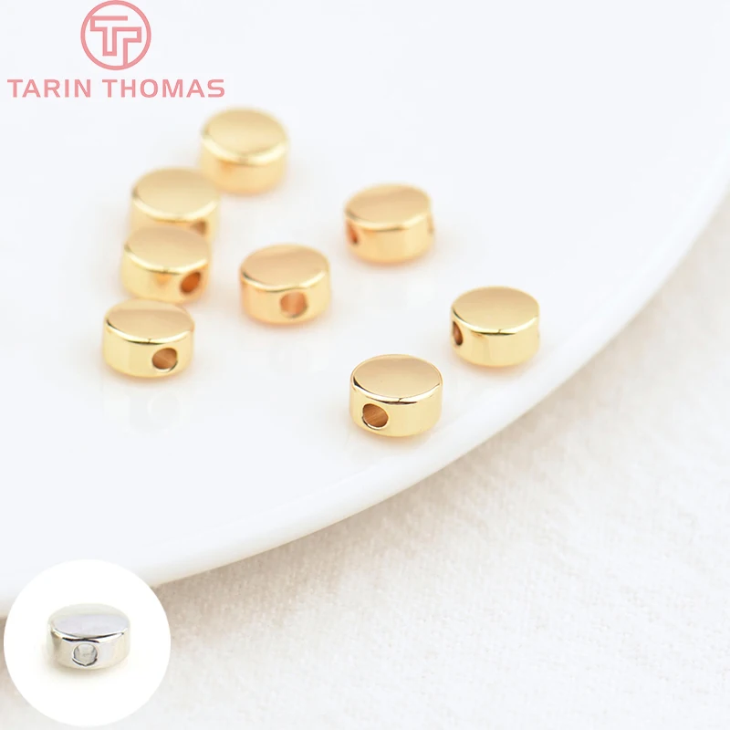 

(4416)20PCS 5x3MM Hole 1MM 24K Gold Color Brass Round Spacer Beads for Bracelet High Quality DIY Jewelry Making Findings