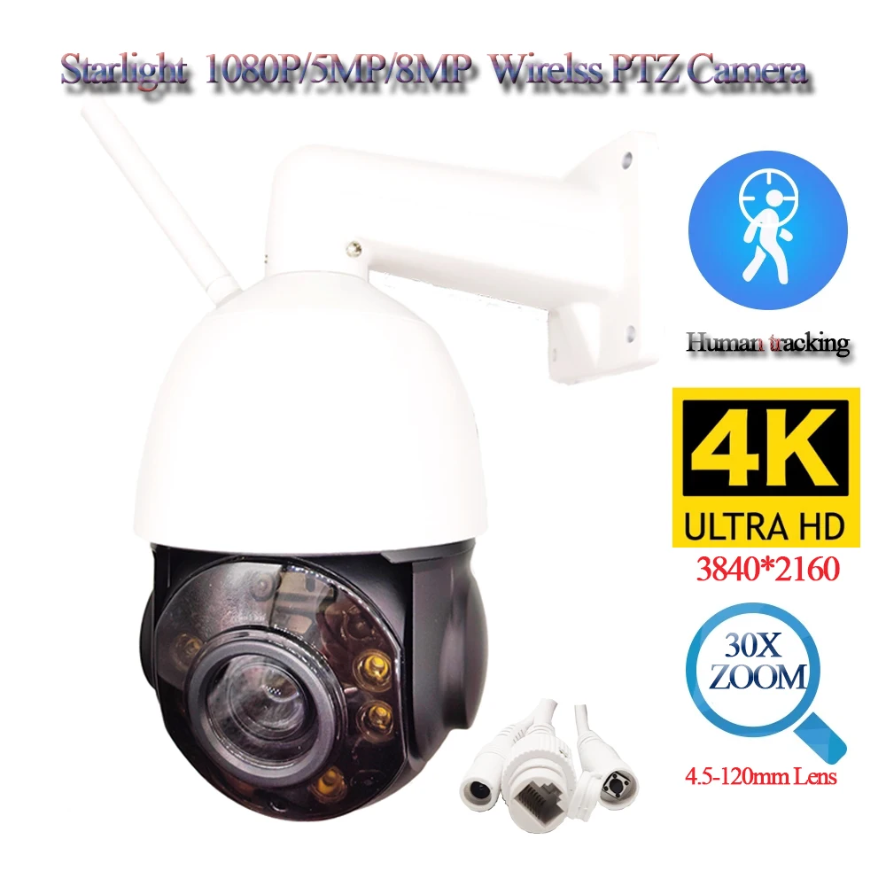 1080P/5MP/8MP Starlight 30X Optical Zoom Wifi Speed Dome Camera Wireless POE CCTV Video Security  Human Tracking Camhi APP 4K