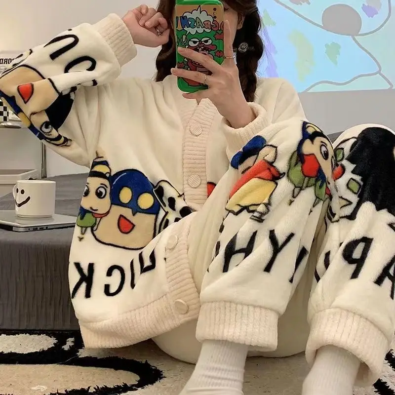 

Crayon Shin-Chan Little White Dog Kawaii Women's Pajamas Thickened In Autumn and Winter Plus Velvet Cartoon Housewear Suit