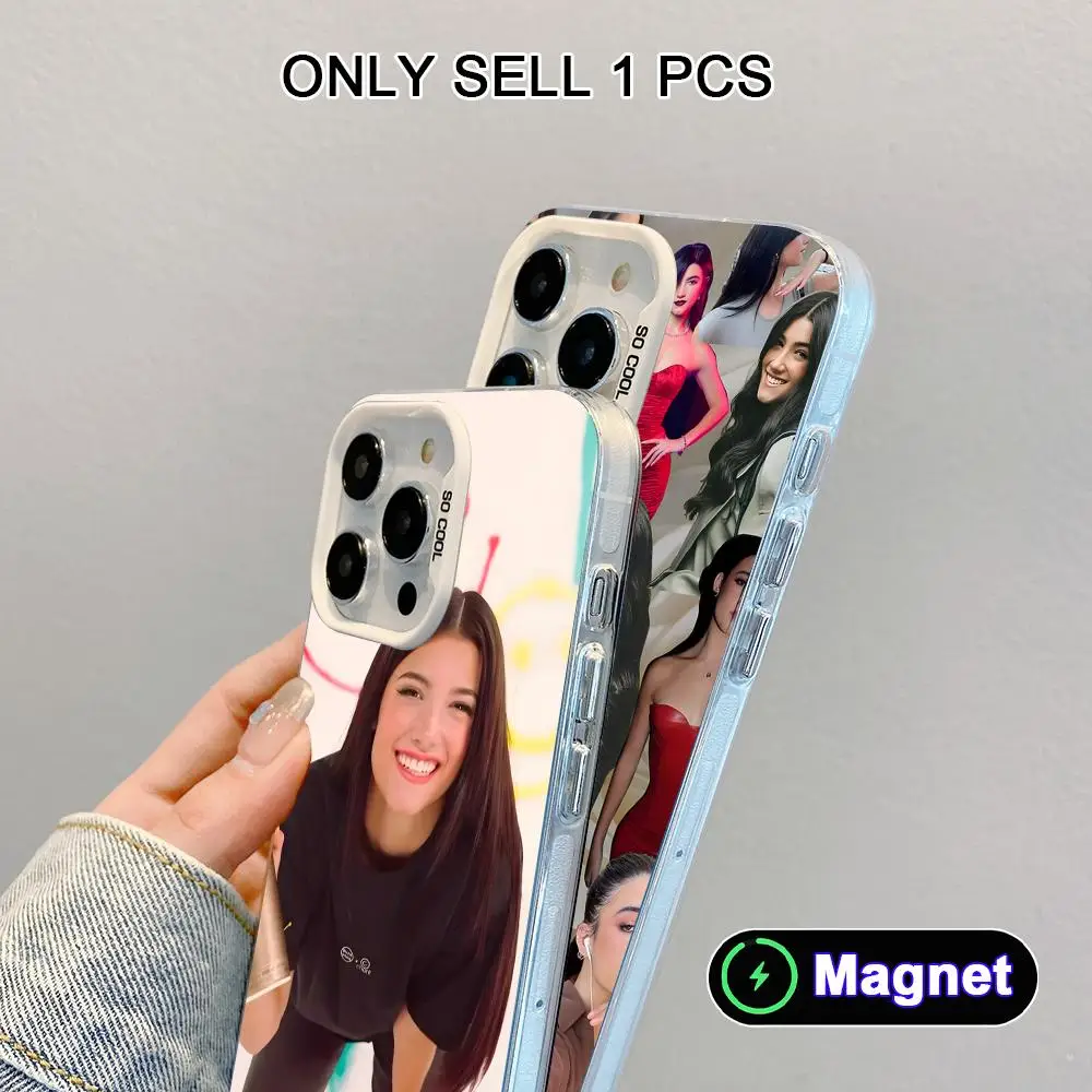 Фото Чехол для телефона Charli Damelio для iPhone 18 17 16 15 14 13 12 11 X XR XS Air Pro Max Plus, цветной, серебристый, с магнитным креплением. №3