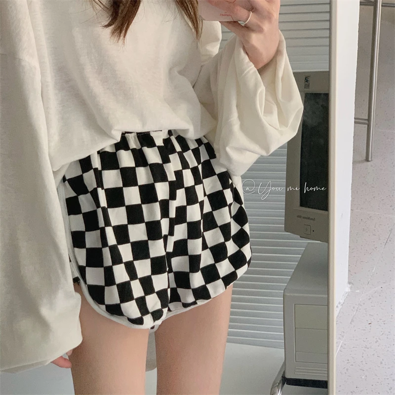 High Waist Slim Tights Sexy Stretch Checkerboard Plaid Short Summer Fashion Women Hot Pants Exercise Jogging Fitness Swag Casual