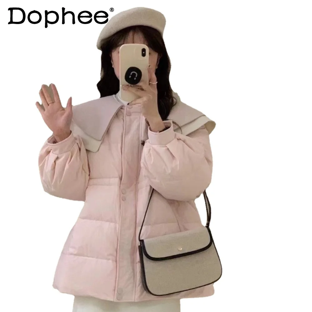 

2023 Winter New Warm Windproof Down Jacket Slim Fit Fashion Bowknot Younger Cute Doll Type Down Coats Women's Parkas Outwear Top