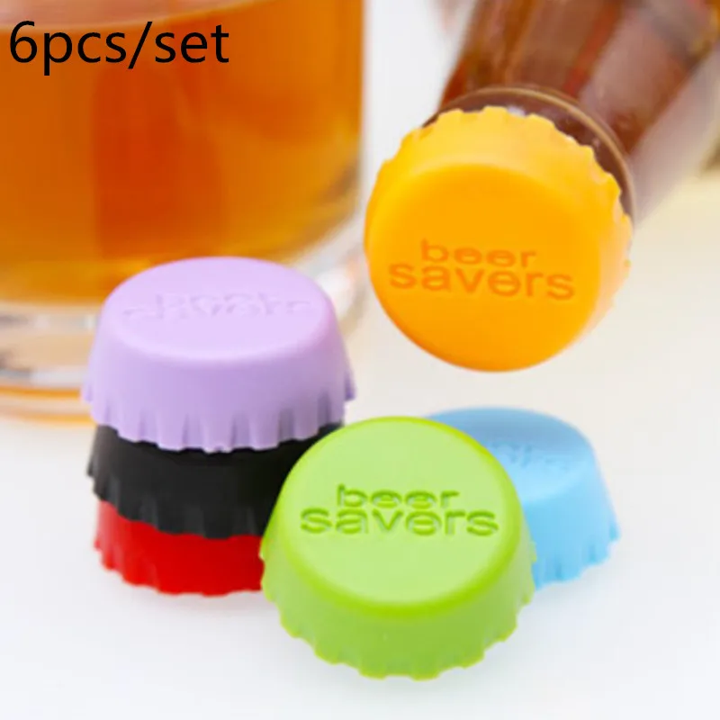 

6 Pcs Beer Cap Soda Cola Cap Wine Bottle Stopper for Kitchen and Bar Supply Soft Silicone Non-toxic Reusable Silicone Bottle Cap